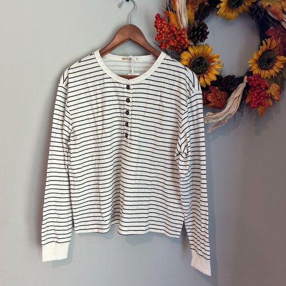 Marine Layer Double Knit Carter Henlet Medium in White Black Stripe - Picture 1 of 8